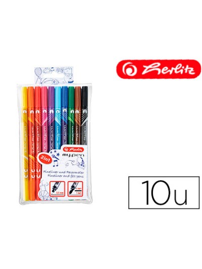 Rotulador herlitz my-pen doble punta 0,5/4 mm blister de 10 colores surtidos