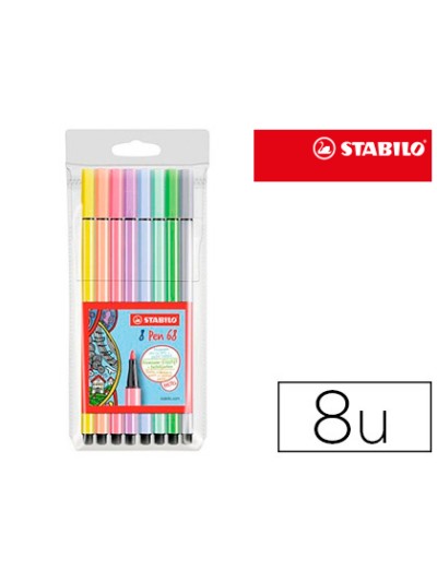 Rotulador stabilo acuarelable pen 68 estuche de 8 colores surtidos pastel