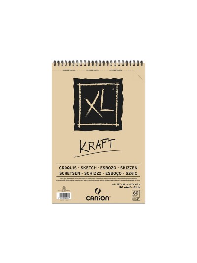 Bloc dibujo esbozo canson xl kraft din a3 kraft rayado beige espiral 29,7x42 cm 60 hojas 90 gr/m2