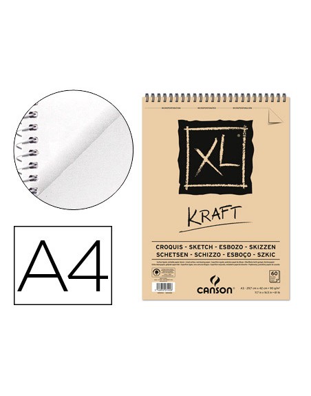 Bloc dibujo esbozo canson xl kraft din a4 kraft rayado beige espiral 21x29,7 cm 60 hojas 90 gr/m2