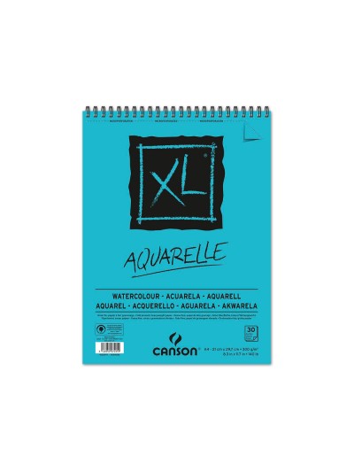 Bloc dibujo acuarela canson xl aquarelle grano fino din a4 microperforado espiral 21x29,7 cm 30 hojas 300 gr/m2