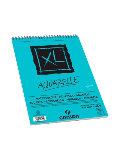 Bloc dibujo acuarela canson xl aquarelle grano fino din a4 microperforado espiral 21x29,7 cm 30 hojas 300 gr/m2