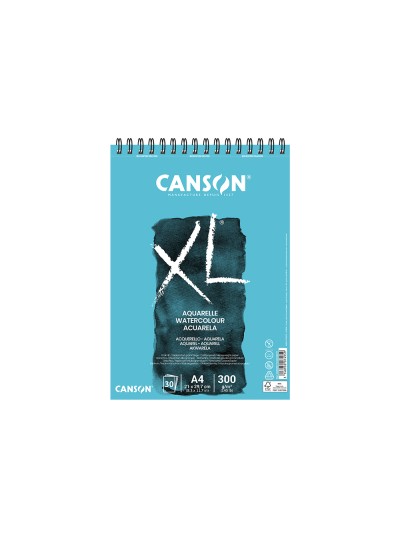 Bloc dibujo acuarela canson xl aquarelle grano fino din a4 microperforado espiral 21x29,7 cm 30 hojas 300 gr/m2