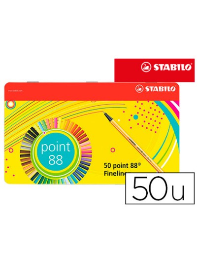 Rotulador stabilo punta de fibra 0,4 mm point 88 estuche metal 50 colores surtidos