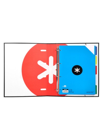 Carpeta con recambio antartik a4 cuadro 5mm forrada 4 anillas 40mm redondas con solapa color negra