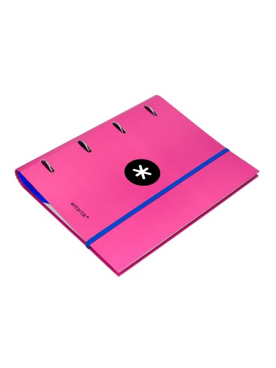 Carpeta con recambio antartik a4 cuadro 5mm forrada 4 anillas 40mm redondas con solapa color rosa