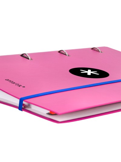 Carpeta con recambio antartik a4 cuadro 5mm forrada 4 anillas 40mm redondas con solapa color rosa