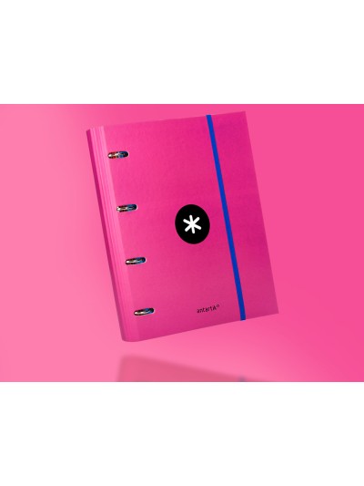 Carpeta con recambio antartik a4 cuadro 5mm forrada 4 anillas 40mm redondas con solapa color rosa