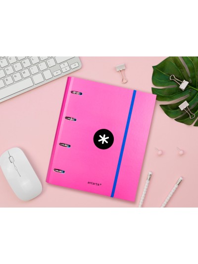 Carpeta con recambio antartik a4 cuadro 5mm forrada 4 anillas 40mm redondas con solapa color rosa