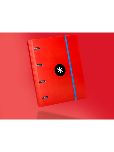Carpeta con recambio antartik a4 cuadro 5mm forrada 4 anillas 40mm redondas con solapa color rojo