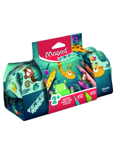 Bolso escolar portatodo maped ungle fever con 12 rotuladores colores surtidos + 12 lapices de colores