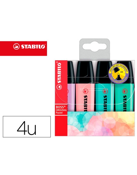 Rotulador stabilo boss pastel fluorescente 70 estuche de 4 unidades colores surtidos
