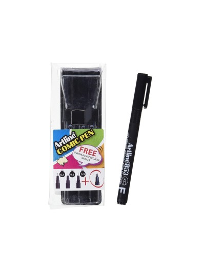 Rotulador artline comic pen calibrado micrometrico negro bolsa de 3 uds 0,2 0,4 0,8 + fluorescente 660