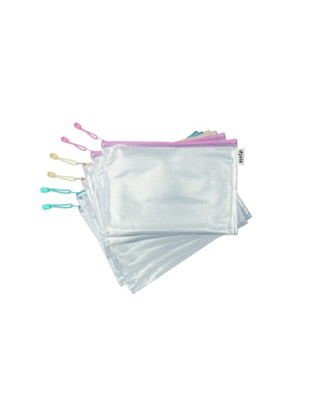 Bolsa multiusos tarifold zipper con cremallera din a4 pack de 6 unidades colores pastel surtidos