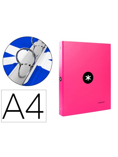 Carpeta antartik a4 forrada 4 anillas 25 mm redondas color rosa