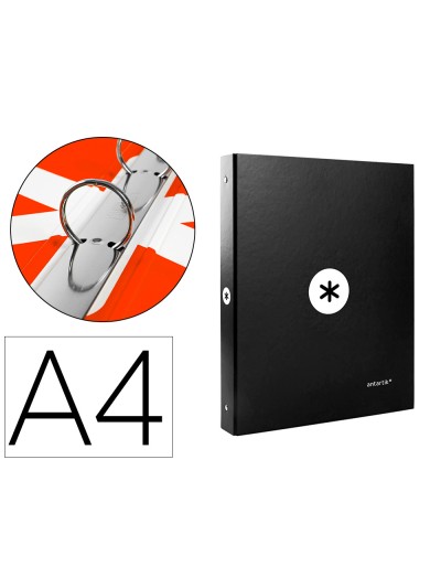 Carpeta antartik a4 forrada 4 anillas 25 mm redondas color negro