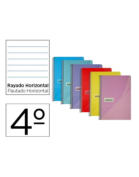 Cuaderno espiral papercop cuarto tapa plastico 80h 90 gr rayado horizontal con margen colores surtidos