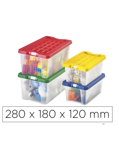 Caja multiusos faibo transparente con asas y tapa colores capacidad 4 l 280x180x120 mm