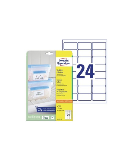 Etiqueta adhesiva avery para congelador blanca 63,5x33,9 mm ink-jet laser fotocopiadorapack de 600 unidades