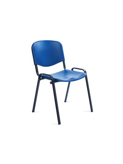 Silla rocada de oficina con brazos tapizada en tela ingnifuga y respaldo en polimero color azul