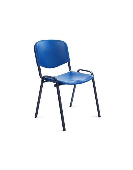 Silla rocada de oficina con brazos tapizada en tela ingnifuga y respaldo en polimero color azul