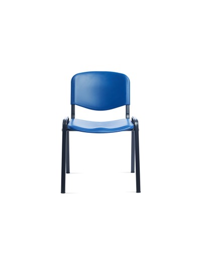 Silla rocada de oficina con brazos tapizada en tela ingnifuga y respaldo en polimero color azul