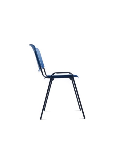 Silla rocada de oficina con brazos tapizada en tela ingnifuga y respaldo en polimero color azul