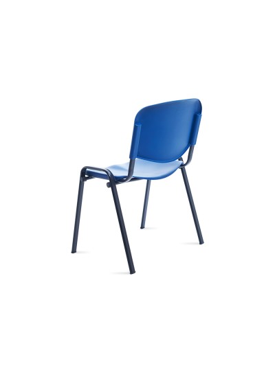 Silla rocada de oficina con brazos tapizada en tela ingnifuga y respaldo en polimero color azul