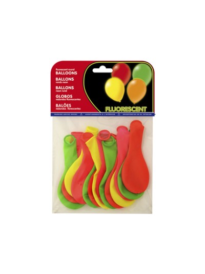 Globo 100% latex biodegradable fluorescente bolsa de 15 unidades colores surtidos
