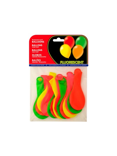 Globo 100% latex biodegradable fluorescente bolsa de 15 unidades colores surtidos