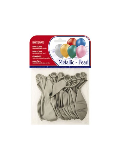 Globo 100% latex biodegradable metalizado plata bolsa de 15 unidades