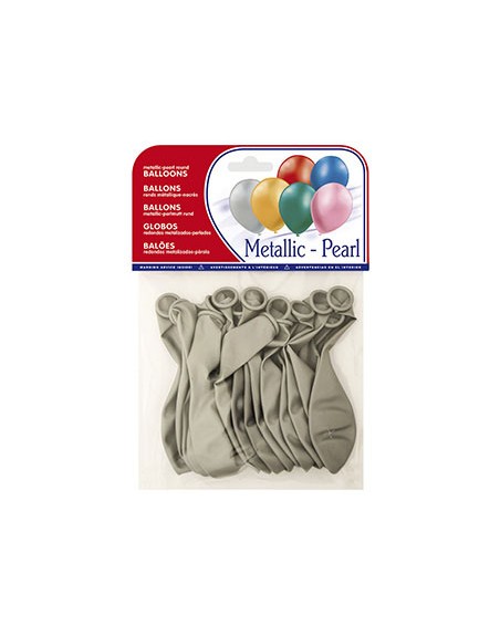 Globo 100% latex biodegradable metalizado plata bolsa de 15 unidades