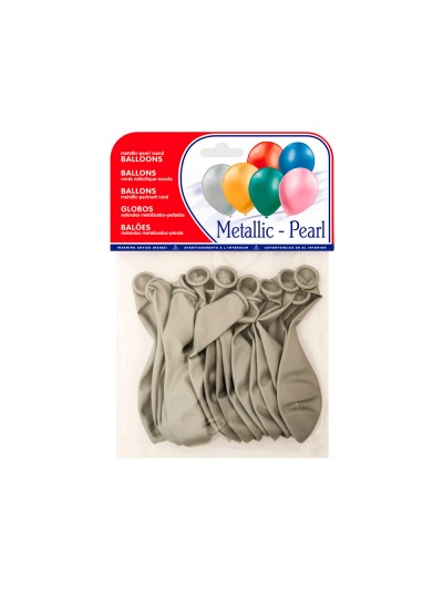 Globo 100% latex biodegradable metalizado plata bolsa de 15 unidades