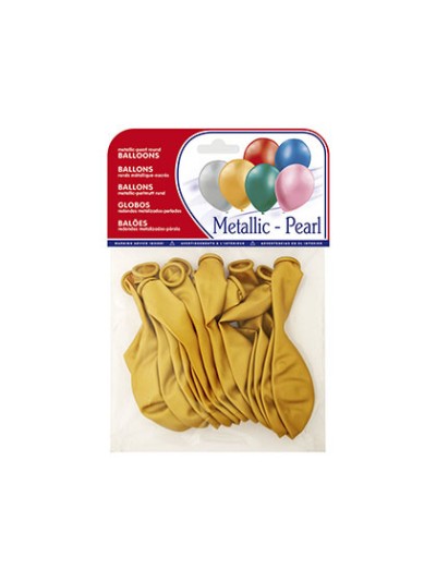 Globo 100% latex biodegradable metalizado oro bolsa de 15 unidades