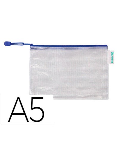 Bolsa multiusos tarifold pvc din a5 apertura superior con cremallera portaboligrafo y correa azul