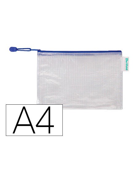 Bolsa multiusos tarifold pvc din a4 apertura superior con cremallera portaboligrafo y correa azul