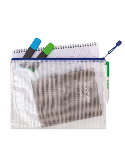 Bolsa multiusos tarifold pvc din a4 apertura superior con cremallera portaboligrafo y correa azul
