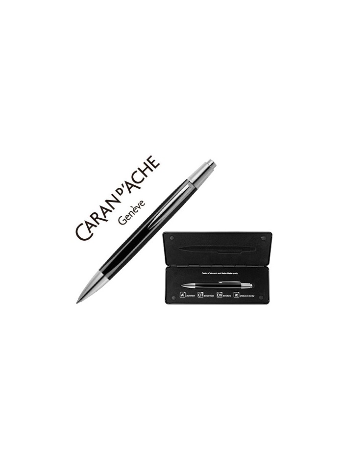 Boligrafo caran d'ache alchemix cuerpo laca negra adornos cromados brillante con estuche punta media Boligrafo caran d'ache alchemix cuerpo laca negra adornos cromados brillante con estuche punta media