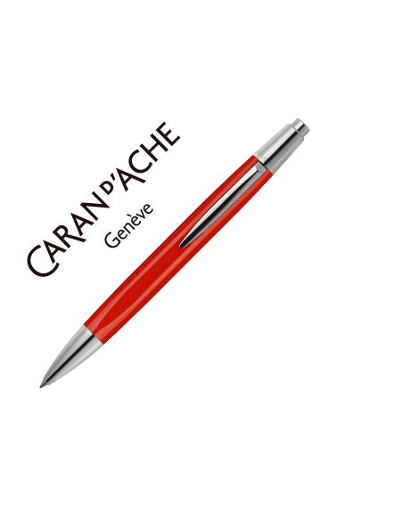 Boligrafo caran d'ache alchemix cuerpo laca roja adornos cromados brillante con estuche punta media