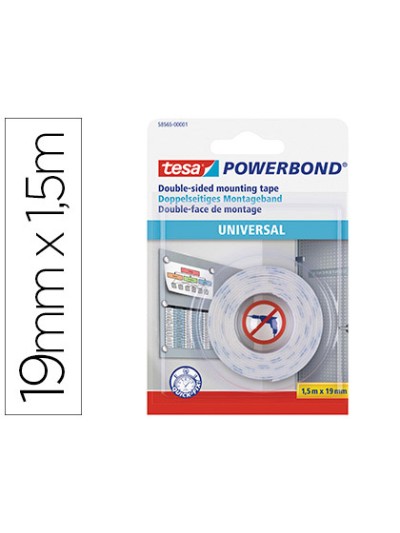Cinta adhesiva tesa doble cara powerbond universal uso interior 1,5 m x 19 mm