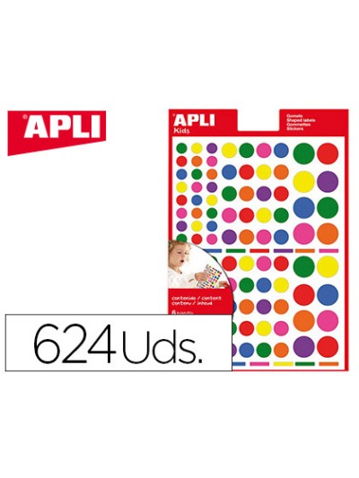 Gomets apli autoadhesivo circulo multicolor blister de 624 unidades surtidas