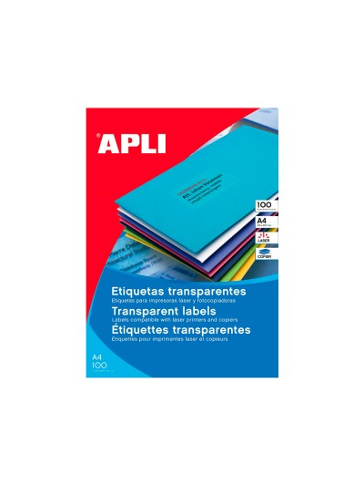 Etiqueta adhesiva apli transparente 48,5x25,4 mm fotocopia laser inkjet caja 20 hojas din a4 con 880