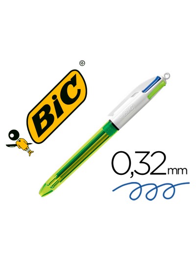 Boligrafo bic cuatro colores azul / negro / rojo / amarillo fluor punta media 1 mm