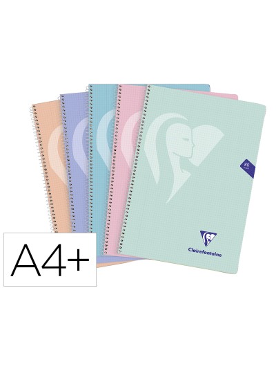 Cuaderno espiral clairefontaine tapa polipropileno folio 80 hojas 90 gr cuadro 4mm colores