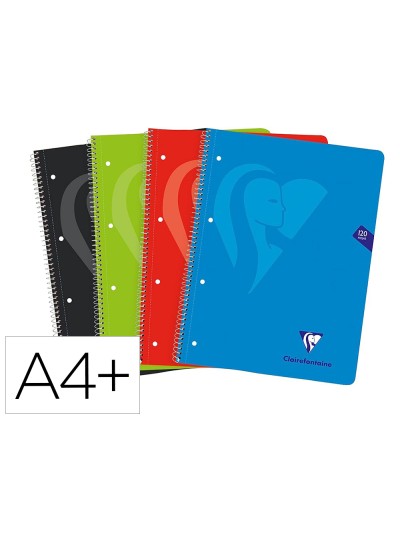 Cuaderno espiral clairefontaine tapa forrada din a4+ micro 120h 4 tal 90 gr 5 bandas color cuadro 5 mm