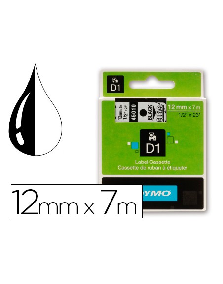 Cinta dymo negro transparente 12mm x7 mt d1
