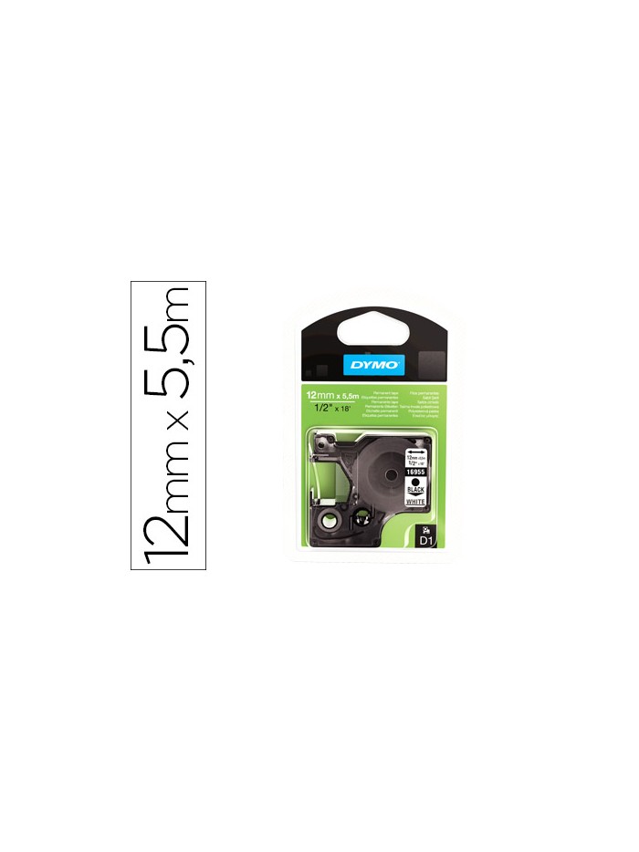 Cinta dymo negro blanco 12mm x 5,5 mt d1 polyester adhesivo permanente Cinta dymo negro blanco 12mm x 5,5 mt d1 polyester adhesivo permanente