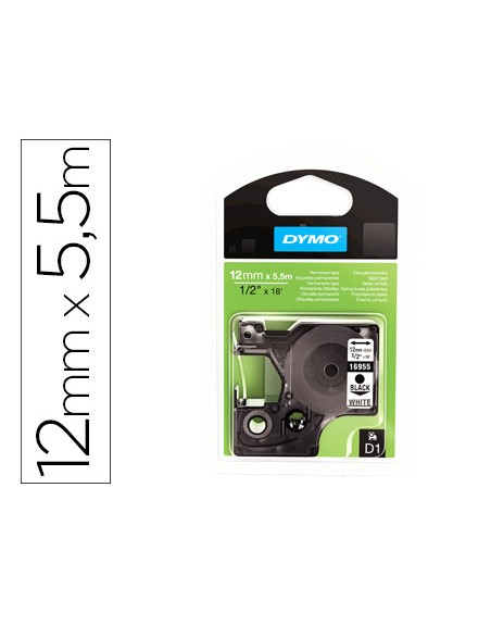 Cinta dymo negro blanco 12mm x 5,5 mt d1 polyester adhesivo permanente