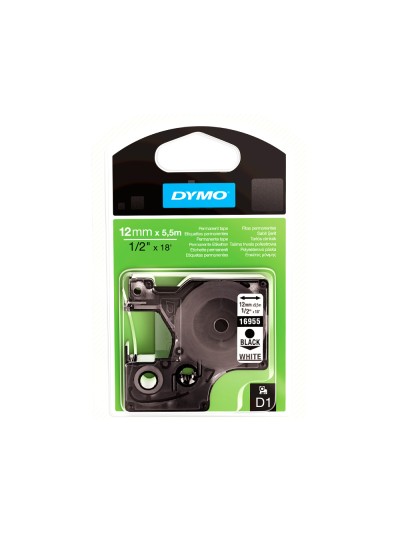 Cinta dymo negro blanco 12mm x 5,5 mt d1 polyester adhesivo permanente