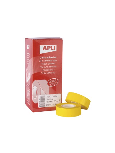 Cinta adhesiva apli 33 mt x 19 mm color amarillo